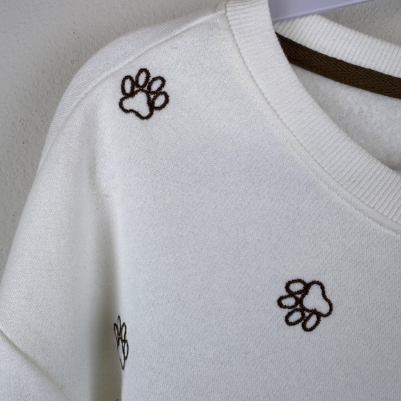 CLOVER + PINE Embroidered Dog Pawprint Cream Sweatshirt / Plus Size 3X - Picture 4 of 10